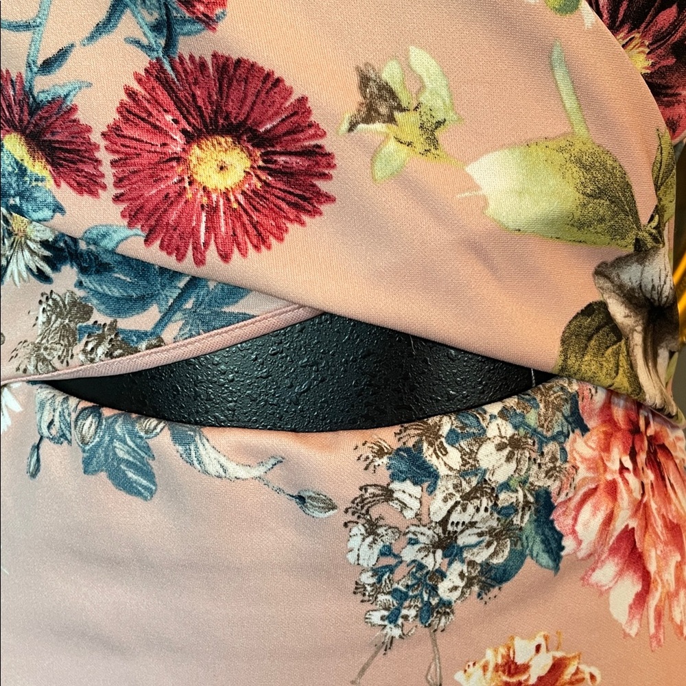 Blue Blush Pink Floral Wrap-Front Mini Dress - Picture 3 of 5